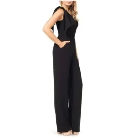 DRESS THE POPULATION Tiffany One-Shoulder Jumpsuit in Black Size X-Small - Picture 12 of 14